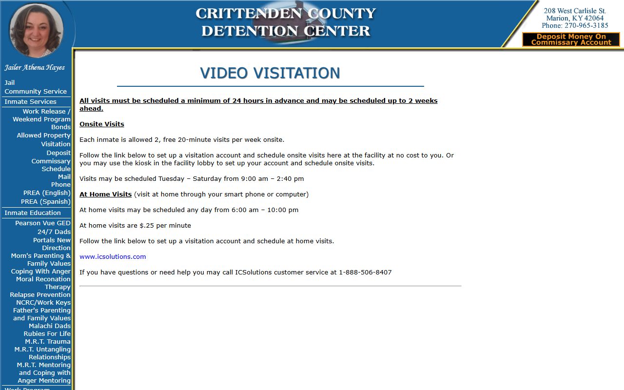 Crittenden County Circuit Court Clerk records detention visitation rules