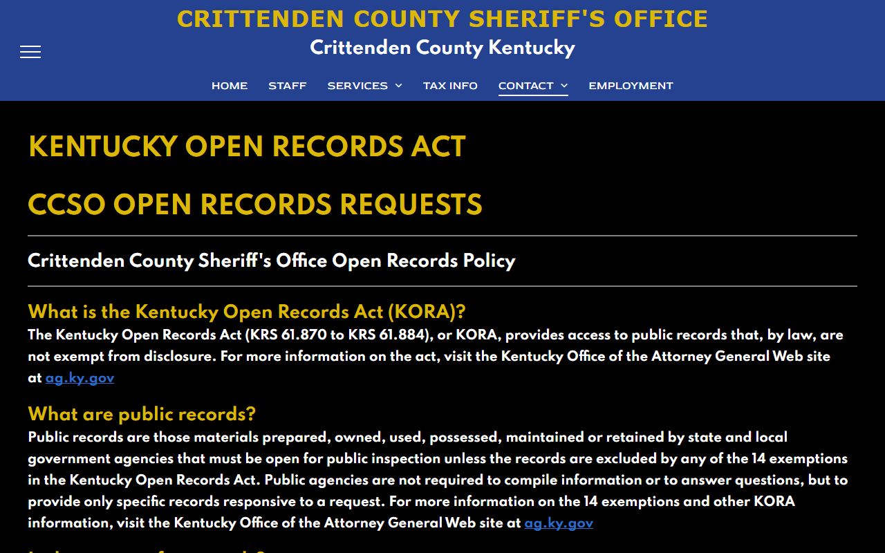 Crittenden County arrest records sheriff open records request