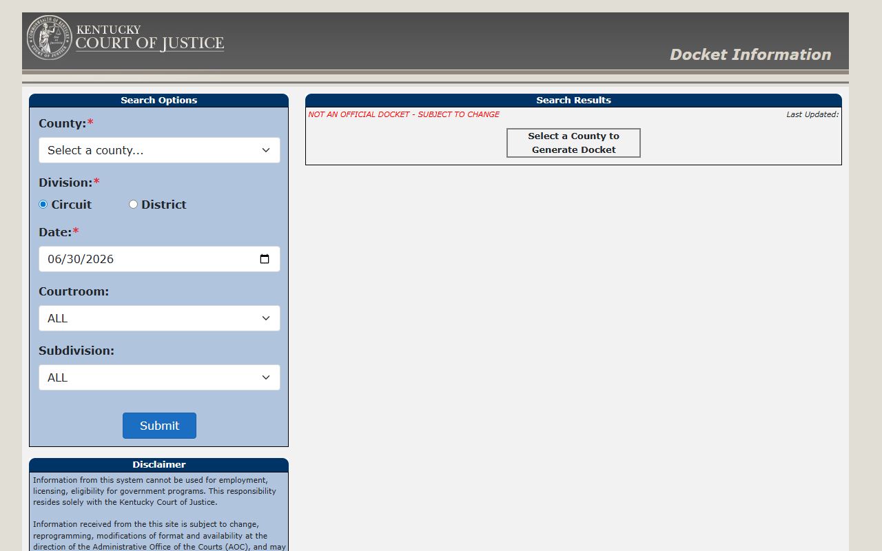 Crittenden County court dockets Kentucky trial court docket portal