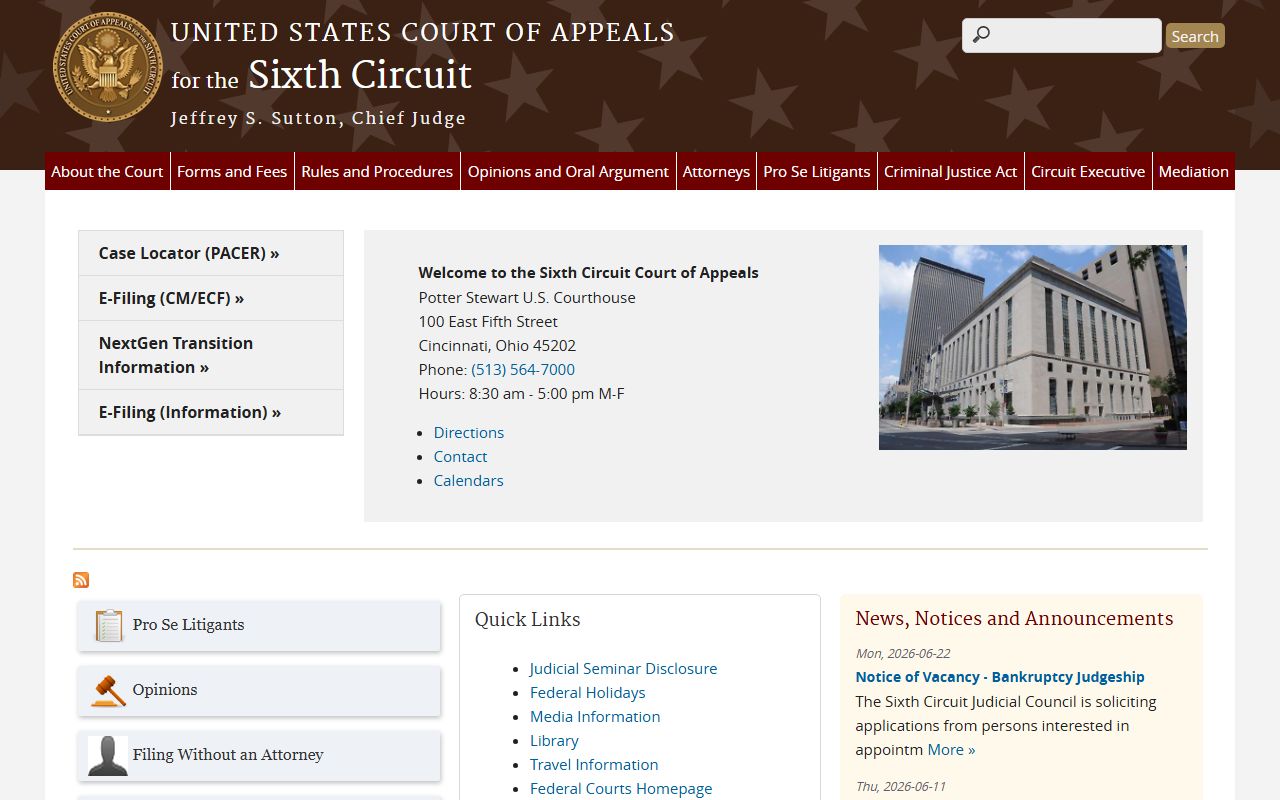 Crittenden County Circuit Court records Sixth Circuit Court of Appeals