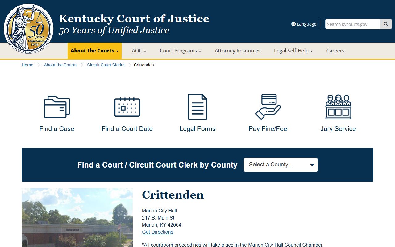 Crittenden County Court records page from Kentucky Court of Justice